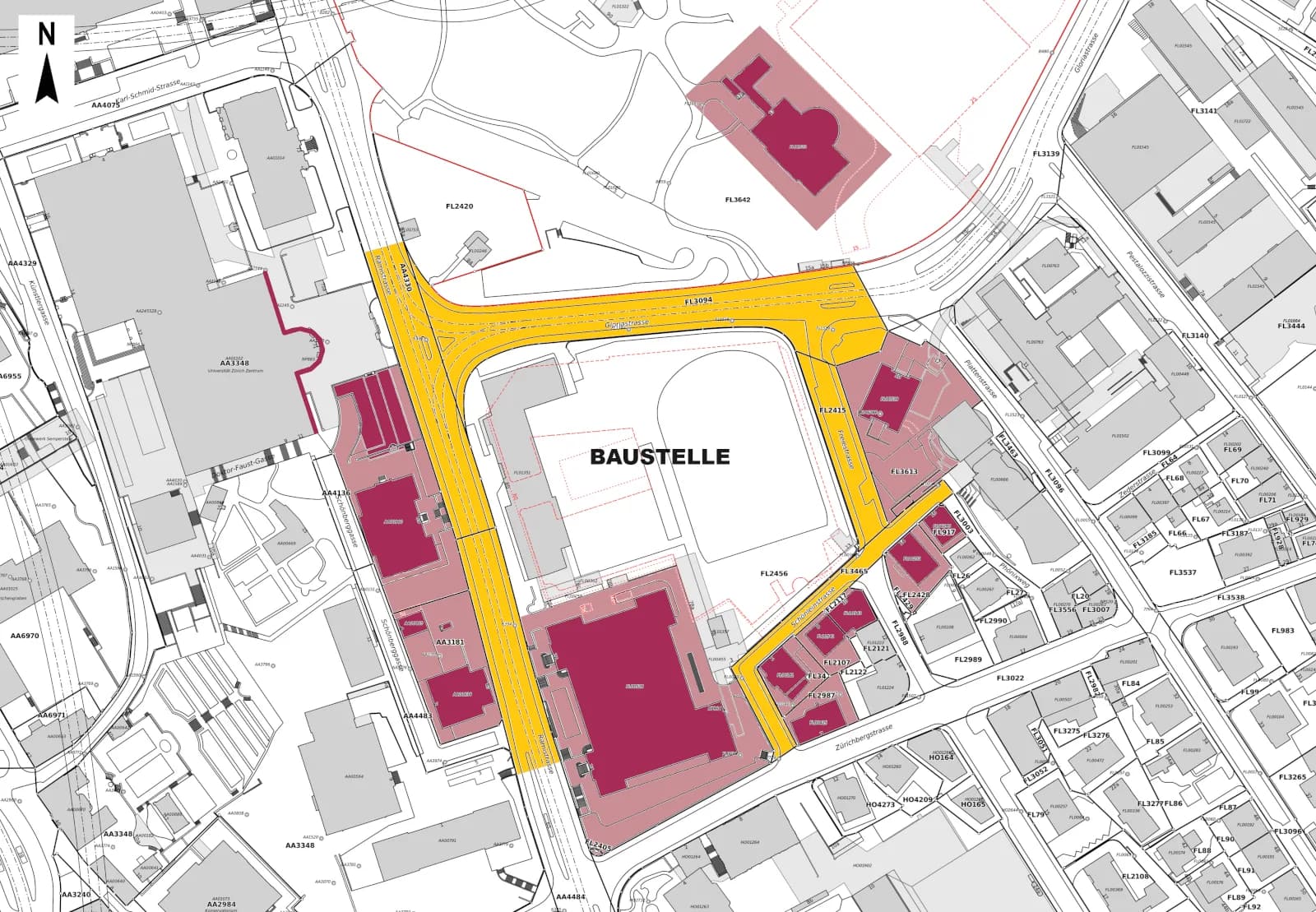 Perimeterplan der Beweissicherung für den Neubau Forum UZH in Zürich, Referenzprojekt von Cumprova für Rissmonitoring in Zürich