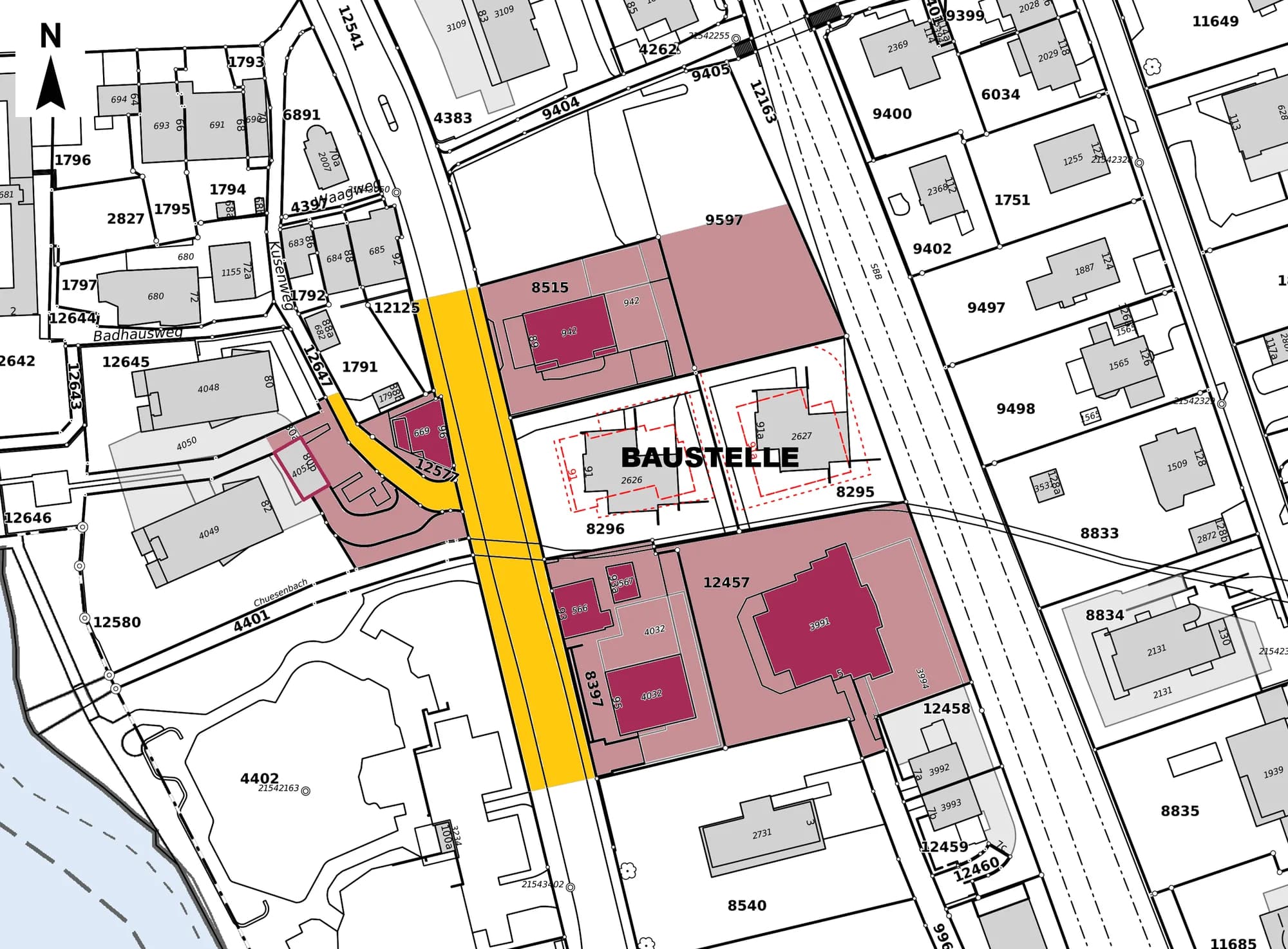 Perimeterplan der Beweissicherung für den Neubau an der Seestrasse in Küsnacht, Referenzprojekt von Cumprova für Rissmonitoring in Küsnacht