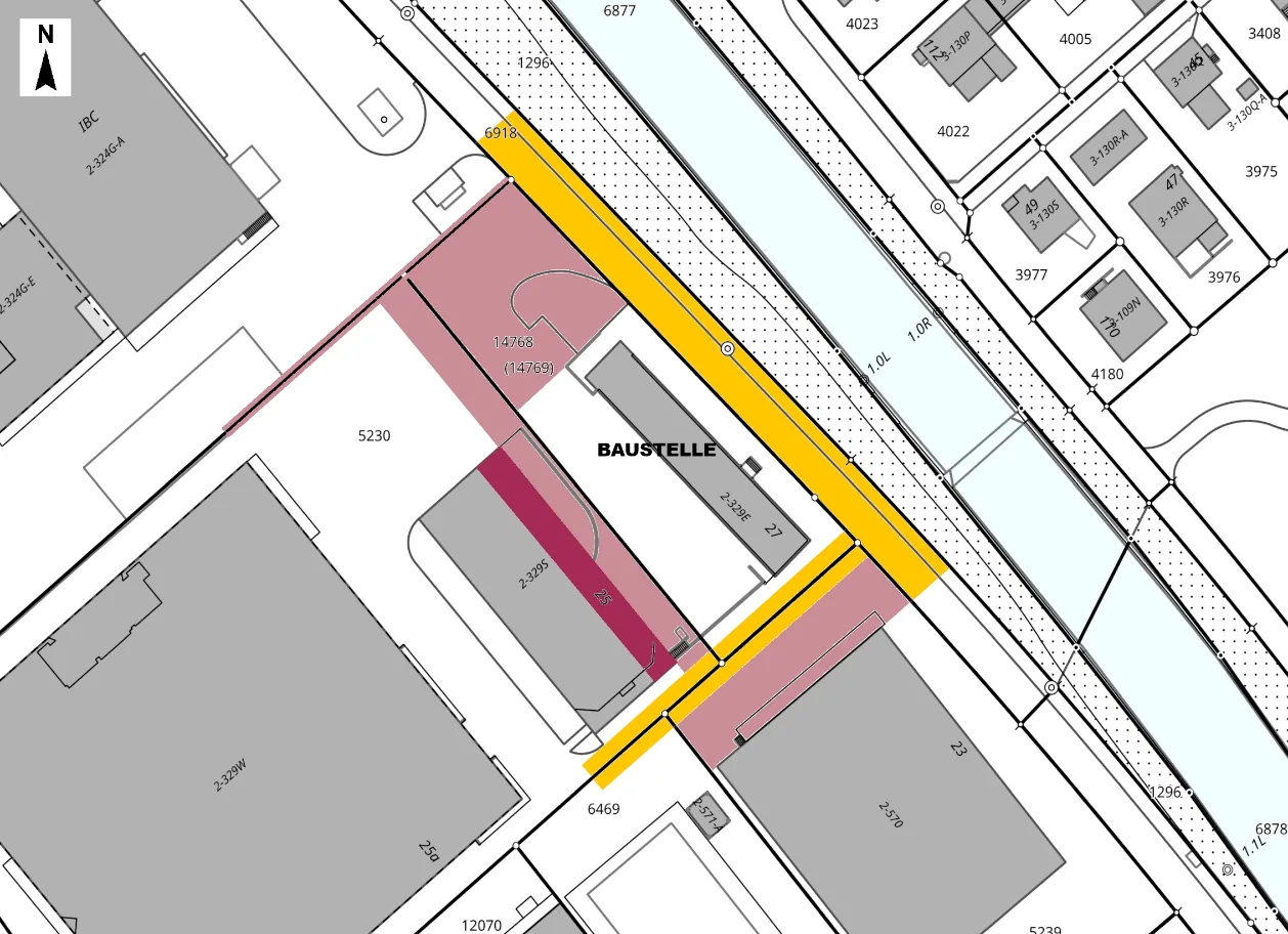 Perimeterplan der Beweissicherung an der Felsenaustrasse in Chur, Referenzprojekt von Cumprova für Rissmonitoring in Chur